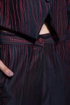 FEBO6_Black 100% Silk Thread V Neck Harmony Detailed Waistcoat And Pants Set _at_Aza_Fashions