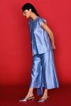 Buy_Febo6_Blue Chanderi Thread Round Elemental Solid Top And Pant Co-ord Set _Online_at_Aza_Fashions