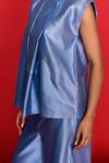 Febo6_Blue Chanderi Thread Round Elemental Solid Top And Pant Co-ord Set _at_Aza_Fashions