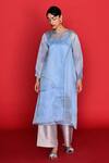 Buy_FEBo6_Blue Tunic Organza Satin Thread Kurta And Inner Round Native Detailed _at_Aza_Fashions