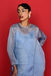 FEBo6_Blue Tunic Organza Satin Thread Kurta And Inner Round Native Detailed _Online_at_Aza_Fashions