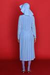 Febo6_Blue Silk Crepe Solid Round Elemental Box-pleated Dress _Online_at_Aza_Fashions