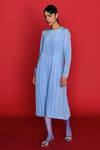 Buy_Febo6_Blue Silk Crepe Solid Round Elemental Box-pleated Dress _Online_at_Aza_Fashions