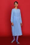 Shop_Febo6_Blue Silk Crepe Solid Round Elemental Box-pleated Dress _at_Aza_Fashions