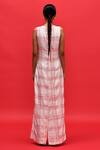 Febo6_Off White Silk, Crepe Embroidery Round Grid Fluidity Threadwork Striped Dress _Online_at_Aza_Fashions