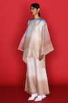 Shop_Febo6_Off White Silk, Organza Round Neck Ombre Asymmetric Top With Pant _Online_at_Aza_Fashions