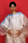 Febo6_Off White Silk, Organza Round Neck Ombre Asymmetric Top With Pant _at_Aza_Fashions