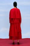 FEBo6_Red Cotton Silk Textured Cerise Accordion Layered Pleated Skirt _Online_at_Aza_Fashions