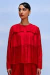 Buy_FEBo6_Red Cotton Silk Textured Round Cerise Accordion Pleated Shirt _Online_at_Aza_Fashions