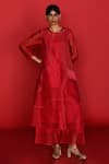 Buy_FEBO6_Red Kurta Silk Organza Embroidered Thread Round Cerise _at_Aza_Fashions