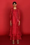 FEBO6_Red Kurta Silk Organza Embroidered Thread Round Cerise _Online_at_Aza_Fashions