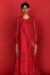 Buy_FEBo6_Red Kurta Silk Organza Embroidered Thread Round Cerise _Online_at_Aza_Fashions