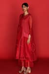 FEBO6_Red Kurta Silk Organza Embroidered Thread Round Cerise _at_Aza_Fashions