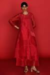 FEBO6_Red Organza Embroidered Thread Round Cerise Kurta Trouser Set _Online