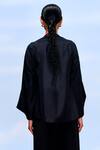 Shop_FEBo6_Black Silk Threadwork Shawl Collar Wave Asymmetric Panel Jacket _at_Aza_Fashions