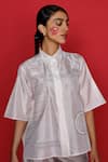 FEBO6_Ivory 100% Silk Embroidery Zari Collar Native Abstract Shirt _at_Aza_Fashions