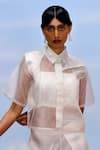 Shop_FEBo6_Off White Shirt And Trousers Organza Plain Collar Opacity Sheer & Set _at_Aza_Fashions