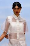 Shop_FEBo6_Off White Shirt Organza Plain Collar Opacity Sheer With Bustier _Online_at_Aza_Fashions