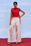 Buy_FEBo6_Off White Organza Satin Plain Opacity Wide Legged Trouser _at_Aza_Fashions