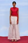 Buy_FEBo6_Off White Organza Satin Plain Opacity Wide Legged Trouser _Online_at_Aza_Fashions