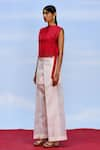 FEBo6_Off White Organza Satin Plain Opacity Wide Legged Trouser _at_Aza_Fashions