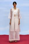 Buy_FEBo6_Off White Organza Lapel Collar Dorothy Sheer Trench Jacket _at_Aza_Fashions