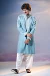 Buy_Nikita Mhaisalkar x AZA_Blue Twill Embroidery Kamdani Tikki Bloom Kurta With Salwar _at_Aza_Fashions