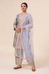 Buy_Samyukta Singhania_Grey Kurta And Salwar Raw Silk Embellished Aari Boat Animal Embroidered Set _at_Aza_Fashions