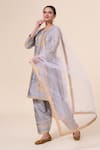 Samyukta Singhania_Grey Kurta And Salwar Raw Silk Embellished Aari Boat Animal Embroidered Set _Online_at_Aza_Fashions