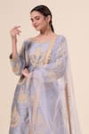 Buy_Samyukta Singhania_Grey Kurta And Salwar Raw Silk Embellished Aari Boat Animal Embroidered Set _Online_at_Aza_Fashions