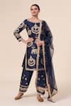 Buy_Samyukta Singhania_Blue Kurta And Salwar Raw Silk Embellished Aari Boat Elephant Embroidered Set _at_Aza_Fashions