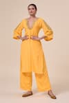 Buy_Samyukta Singhania_Yellow French Crepe Embroidered Zari Plunge V-neck Border Kurta With Pant _at_Aza_Fashions