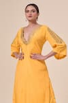 Shop_Samyukta Singhania_Yellow French Crepe Embroidered Zari Plunge V-neck Border Kurta With Pant _Online_at_Aza_Fashions