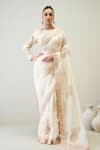 Buy_Ridhimaa Gupta_White Silk Organza Embroidered Dori Ghazal Saree With Unstitched Blouse Piece _at_Aza_Fashions