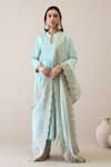 Buy_Ridhimaa Gupta_Blue Kurta And Pant Viscose Raw Silk Embroidered Adda Work Delnaz Gathered Set _at_Aza_Fashions