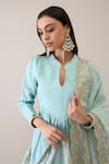 Buy_Ridhimaa Gupta_Blue Kurta And Pant Viscose Raw Silk Embroidered Adda Work Delnaz Gathered Set _Online_at_Aza_Fashions