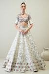 Shop_Ridhimaa Gupta_White Silk Chanderi Embroidered Gotta Patti V-neck Huma Lehenga Set _Online_at_Aza_Fashions