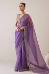 Buy_Ridhimaa Gupta_Purple Silk Organza Hand Embroidered Ilahi Saree With Unstitched Blouse Piece _at_Aza_Fashions