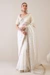 Ridhimaa Gupta_White Silk Organza Embroidered Zari Kalki Saree With Unstitched Blouse Piece _Online_at_Aza_Fashions