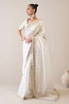 Shop_Ridhimaa Gupta_White Silk Organza Embroidered Zari Kalki Saree With Unstitched Blouse Piece _Online_at_Aza_Fashions