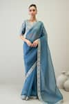 Buy_Ridhimaa Gupta_Blue Silk Organza Embroidered Gotta Naaz Saree With Unstitched Blouse Piece _at_Aza_Fashions