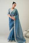 Shop_Ridhimaa Gupta_Blue Silk Organza Embroidered Gotta Naaz Saree With Unstitched Blouse Piece _Online_at_Aza_Fashions