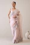 Buy_Ridhimaa Gupta_Pink Pure Silk Organza Embroidered Sayonee Saree With Unstitched Blouse Piece _at_Aza_Fashions