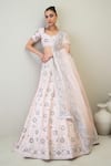 Ridhimaa Gupta_Pink Viscose Raw Silk Hand Embroidered Glass Beads Zainab Lehenga Set _at_Aza_Fashions