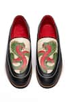 Shop_Banjaaran Studio_Black Print Naag The Mystical Serpent Loafers _at_Aza_Fashions