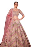 Chaashni by Maansi and Ketan_Multi Color Organza Embroidered Resham Geometric Pattern Bridal Lehenga Set _at_Aza_Fashions