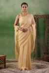 Buy_Geroo Jaipur_Beige Tissue Plain Crushed Shimmer Finish Saree With Unstitched Blouse Piece _at_Aza_Fashions