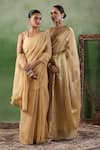 Buy_Geroo Jaipur_Beige Tissue Plain Crushed Shimmer Finish Saree With Unstitched Blouse Piece _Online_at_Aza_Fashions