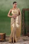 Buy_Geroo Jaipur_Beige Tissue Zari Border Floral Saree With Unstitched Blouse Piece _at_Aza_Fashions