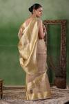 Shop_Geroo Jaipur_Beige Tissue Zari Border Floral Saree With Unstitched Blouse Piece _at_Aza_Fashions